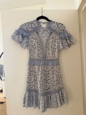 SAYLOR Lace Ruffle Mini Dress in Light Blue